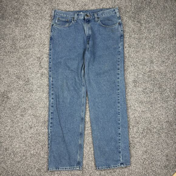 Carhartt Jeans Men's 38x34 Straight Leg 5 Pocket Blue Denim Relaxed Fit B460LVB - Picture 1 of 8